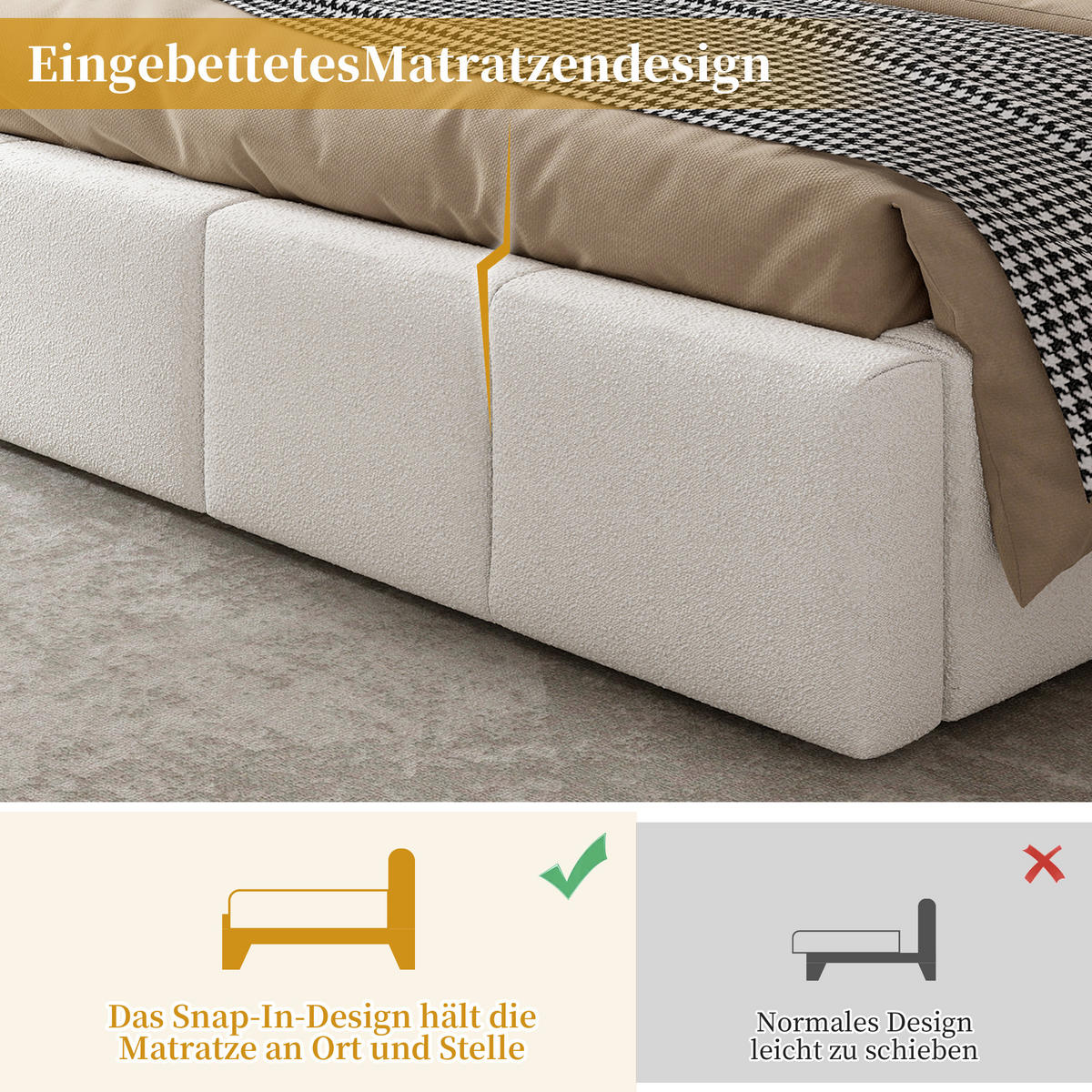 POLSTERBETT 180/200 cm in Beige Bouclé - Beige, Holzwerkstoff/Textil (180/200cm) - WISHDOR
