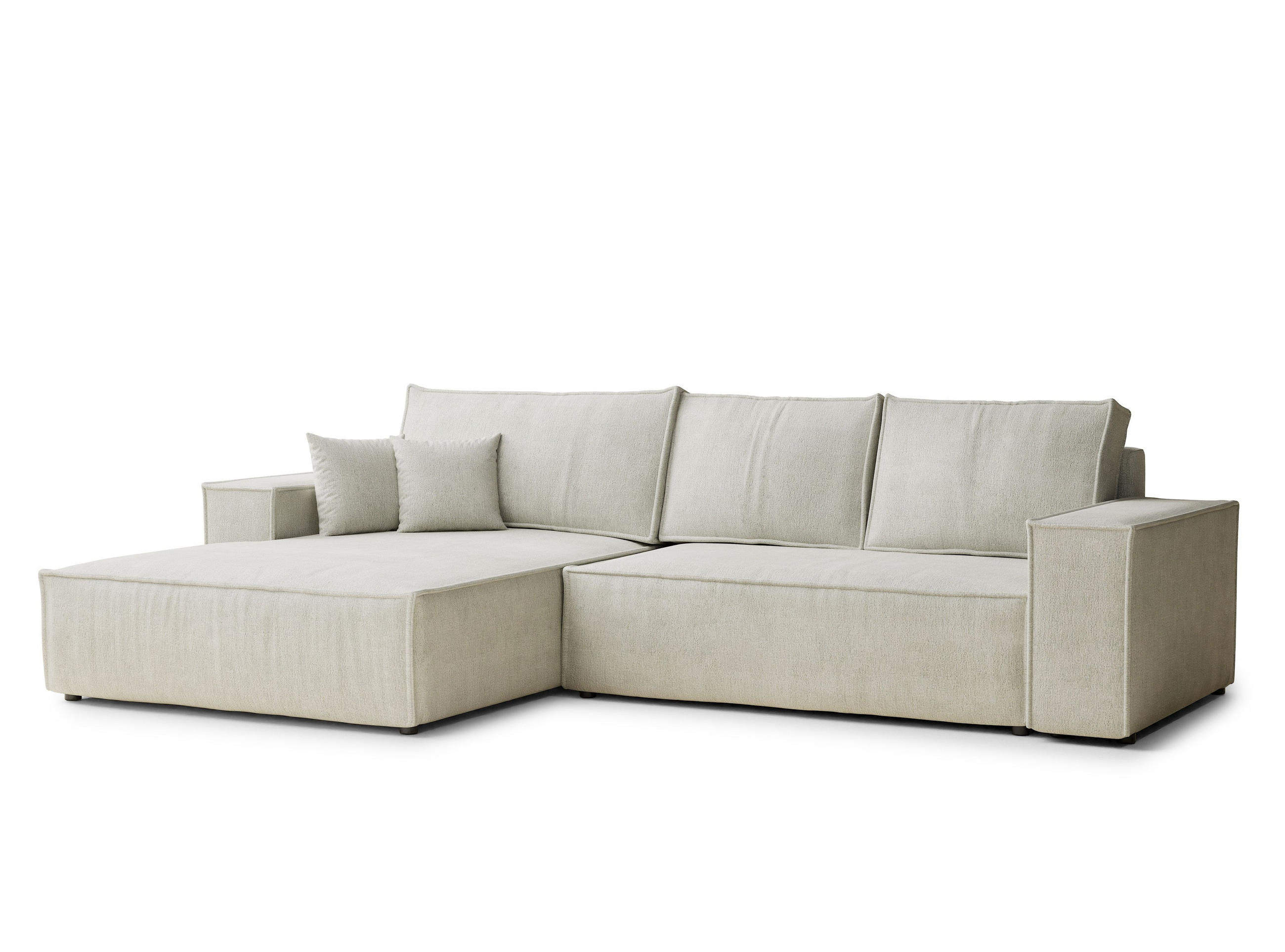 ECKSOFA Maze Creme Chenille-Stoff - Links Seite - Creme/Schwarz, Holz/Holzwerkstoff (185/294cm) - Maison de Reve