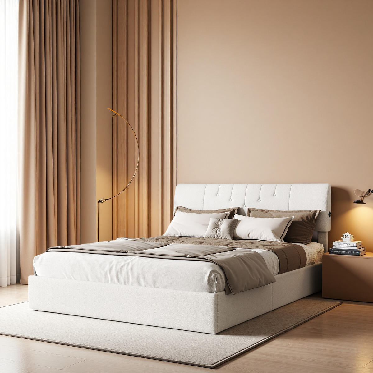 POLSTERBETT 140x200 Teddy-Samt LED - Weiß, Metall (140/200cm) - SHOPENTRA