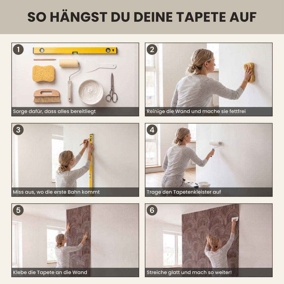 TAPETE - Rhythmic - Aufschlag - Braun - 120x200 cm - Dunkelbraun, Papier (120/200cm) - OnlyWow
