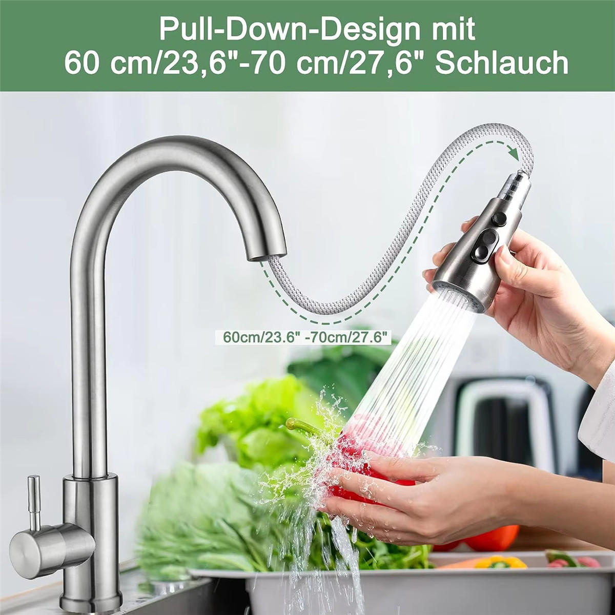 KÜCHENARMATUR ausziehbar Edelstahl Einhebel 360° - Silberfarben, Metall (25.5/40/3.5cm) - Kaket