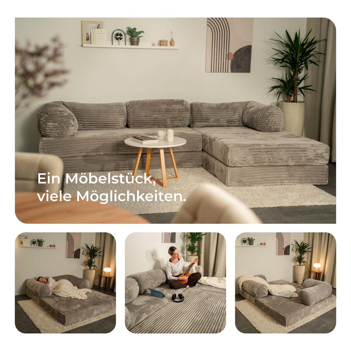 ECKSOFA ETERA modulares Boneless Sofa mit Schlaffunktion Rosa Cordstoff - Rosa, Textil (270/160cm) - MASSENO