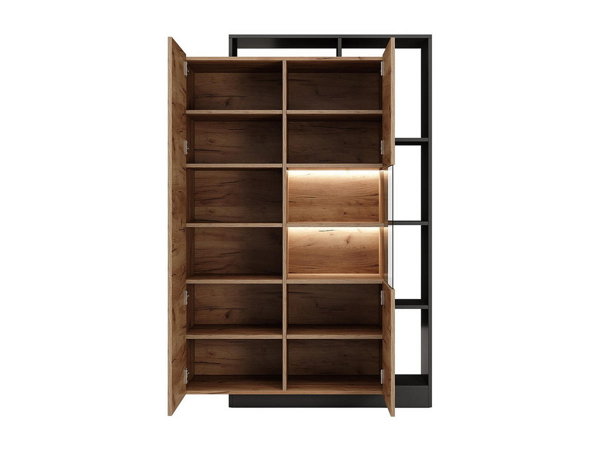 VITRINENSCHRANK - 110 cm x 43.6 cm - Glas, Holz, Platte - Anthrazitgrau, Naturfarben Hell - IDESIA - Anthrazit/Naturfarben, Glas/Holz (110/165.2/43.6cm) - Vente-Unique