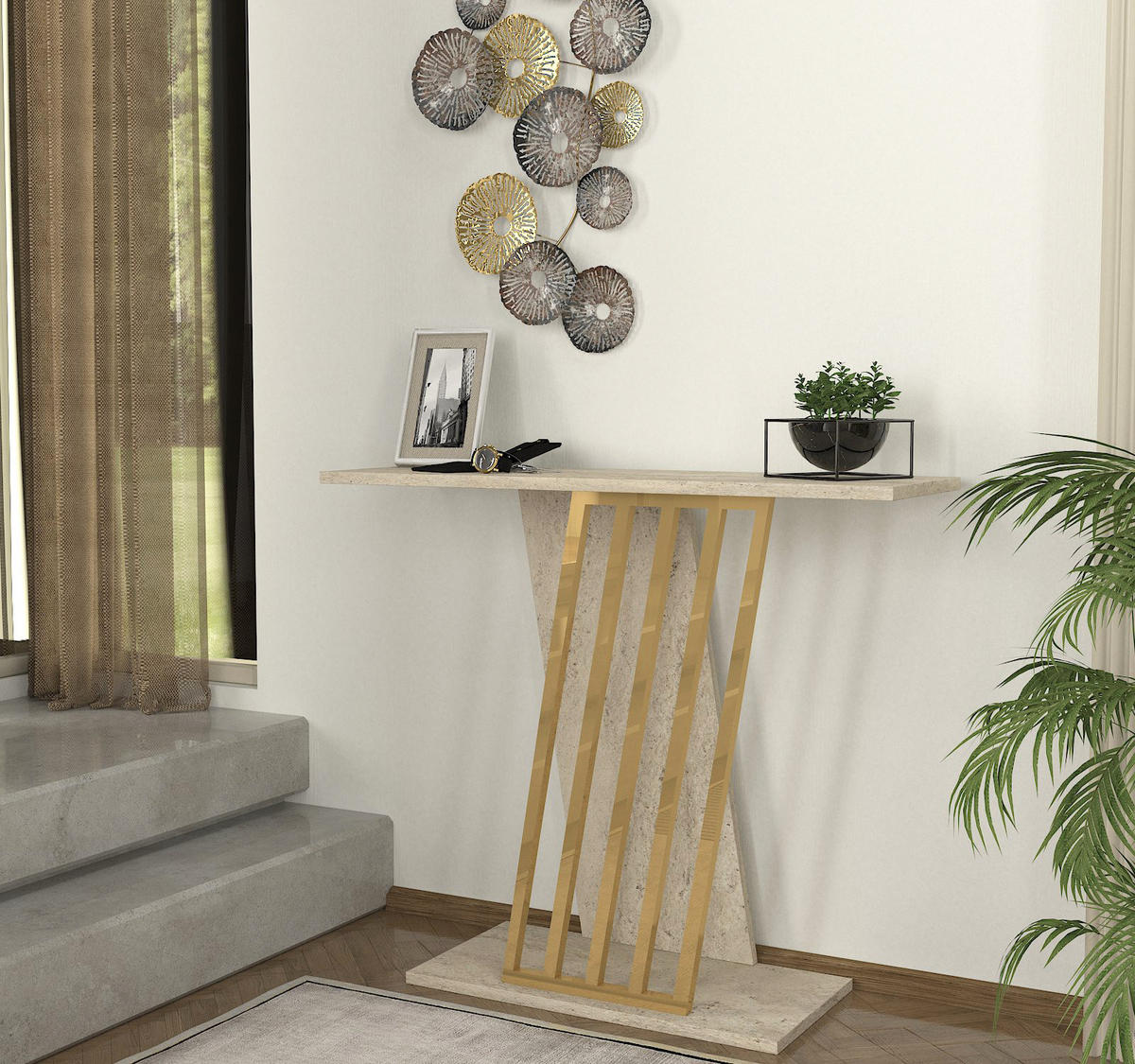 KONSOLENTISCH Gravity Beige Granit Optik - Beige, Holzwerkstoff (29/90/77cm) - moebel17