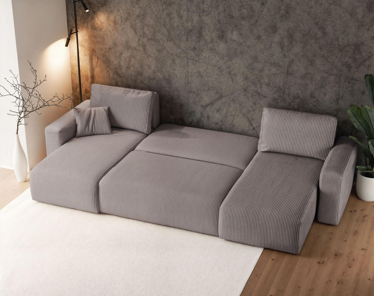 WOHNLANDSCHAFT Pianoni Beige Cordbezug - Beige/Schwarz, Kunststoff/Textil (312/83/140cm) - Selsey