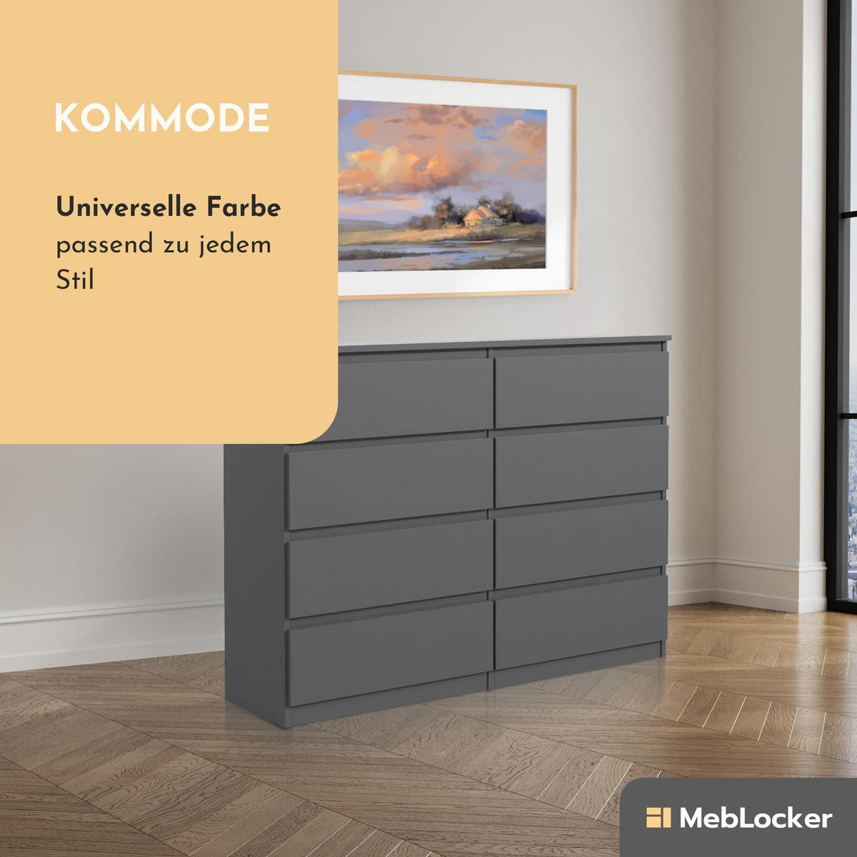 KOMMODE mit Schubladen Anthrazit 120x101,5x39 cm - Anthrazit, Holzwerkstoff (120/101/39cm) - MebLocker