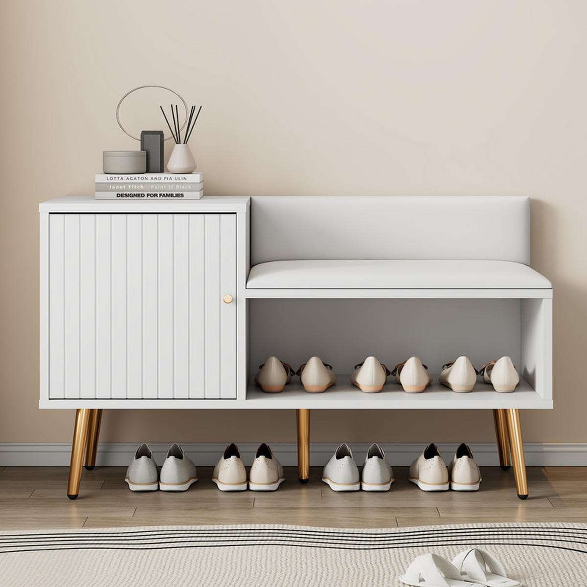 SCHUHSCHRANK mit gepolsterter Sitzbank und Stauraum 100x40x58 cm - Weiß, Holzwerkstoff (38/58/100cm) - Fuleadture