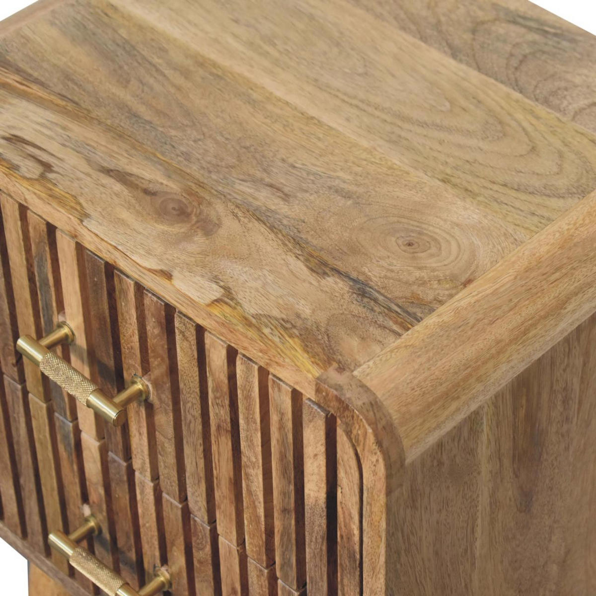 NACHTTISCH T-Bar Riffel, beige - Beige/Messingfarben, Mangoholz/Holz (35/65/45cm) - Artisan Furniture