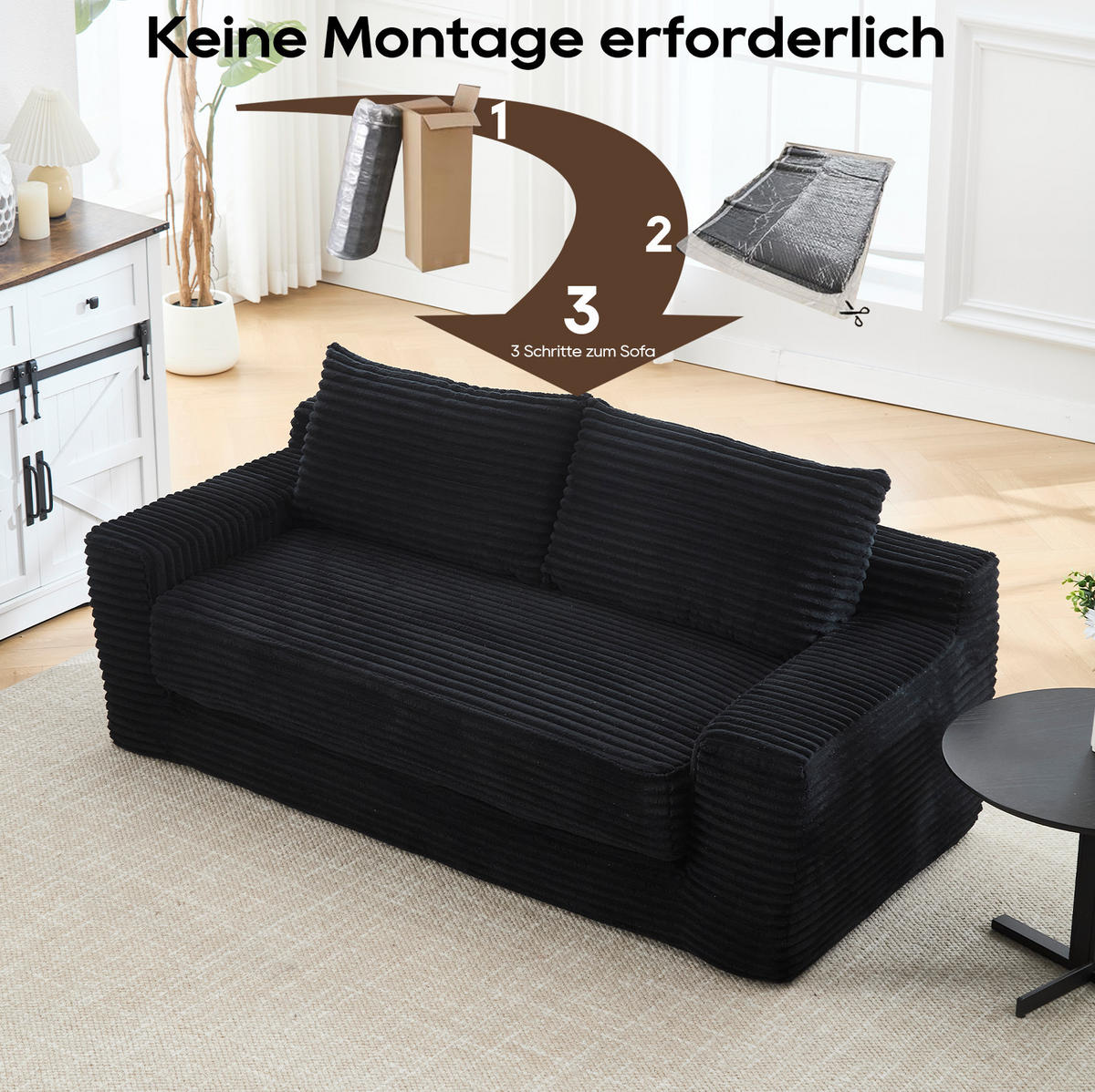 SCHLAFSOFA 2-in-1 ausklappbar Cord Schwarz - Schwarz, Holzwerkstoff (85/62/180cm) - Meubliv