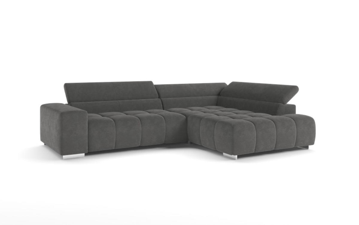 ECKSOFA mit verstellbaren Kopflehnen und Mikrofaser-Chenille - Chromfarben/Anthrazit, Textil/Metall (225/310cm) - Cotta