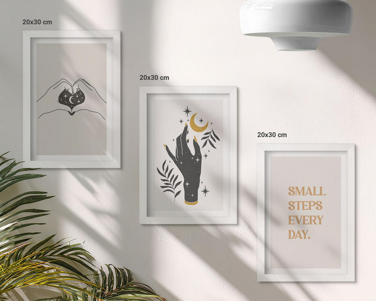 WANDBILDER 3er-Set - 20x30 cm Weißer Rahmen - Minimalistische Boho-Illustrationen - Weiß, Kunststoff (20/30cm) - ArtPrintCave