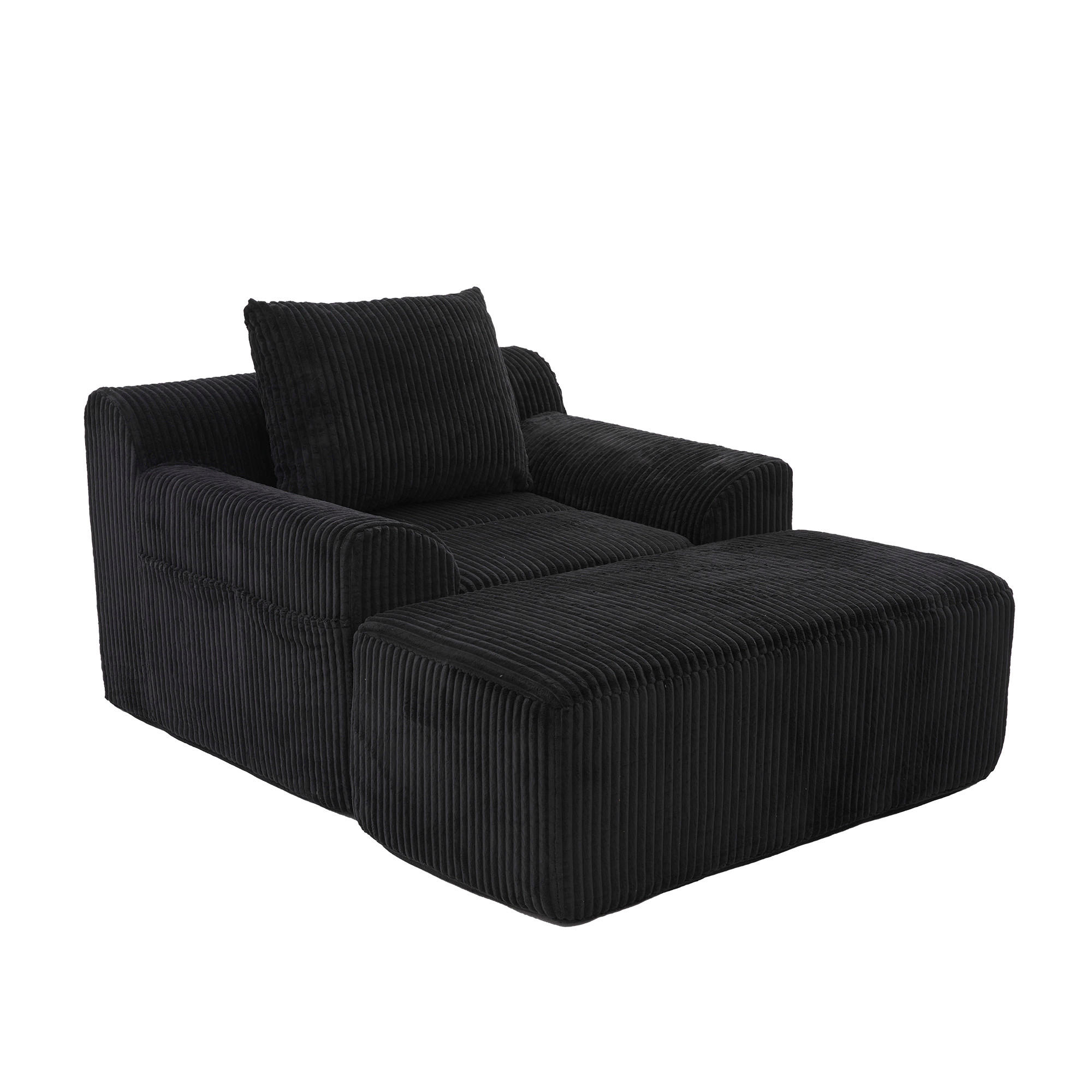 SESSEL mit Hocker in Cord Übergroßer Relaxsessel - Schwarz, Textil (147/67/110cm) - Urban Meuble