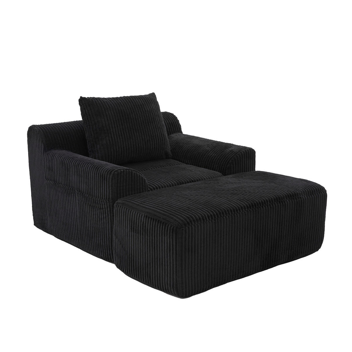 SESSEL mit Hocker in Cord Übergroßer Relaxsessel - Schwarz, Textil (147/67/110cm) - Urban Meuble