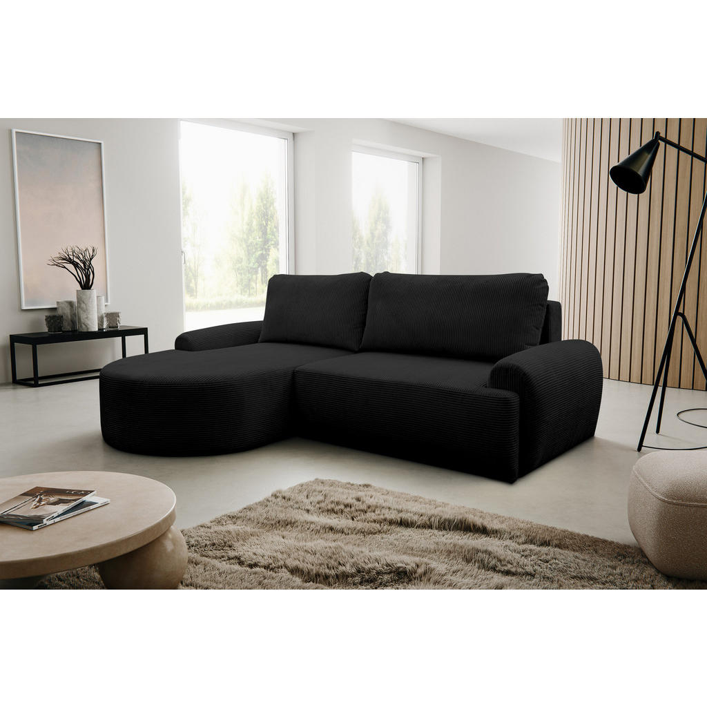 Thumbnail - Venasi Möbel Ecksofa, Schwarz, Textil, 3-Sitzer, L-Form, Ottomane links, 260x136 cm, Wohnzimmer, Sofas & Couches, Wohnla...