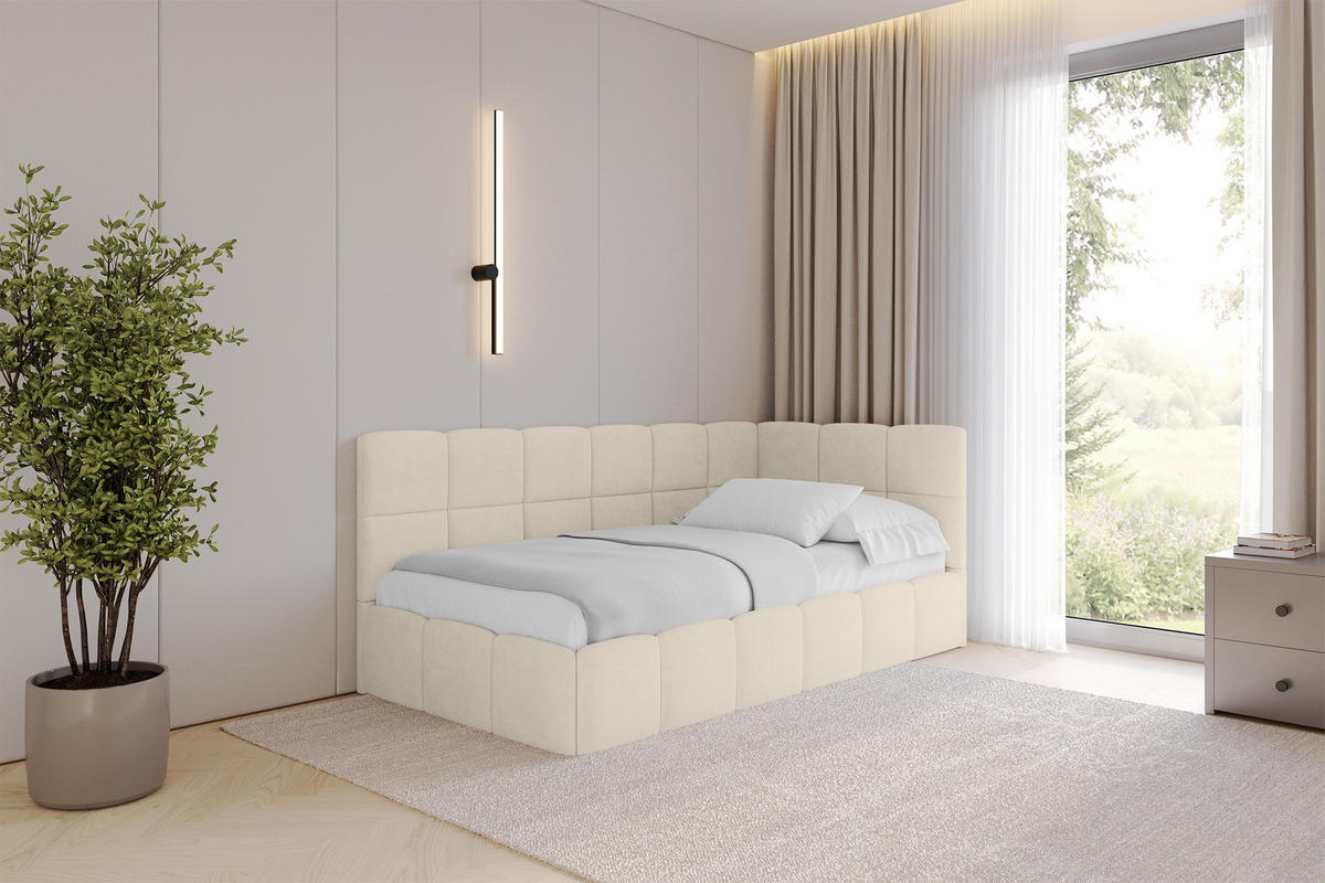 EINZELBETT Jugendbett mit Bettkasten Links, mit Matratze - LIVY 100x200 Beige - Cappuccino, Holzwerkstoff/Textil (100/200cm) - ALTDECOR