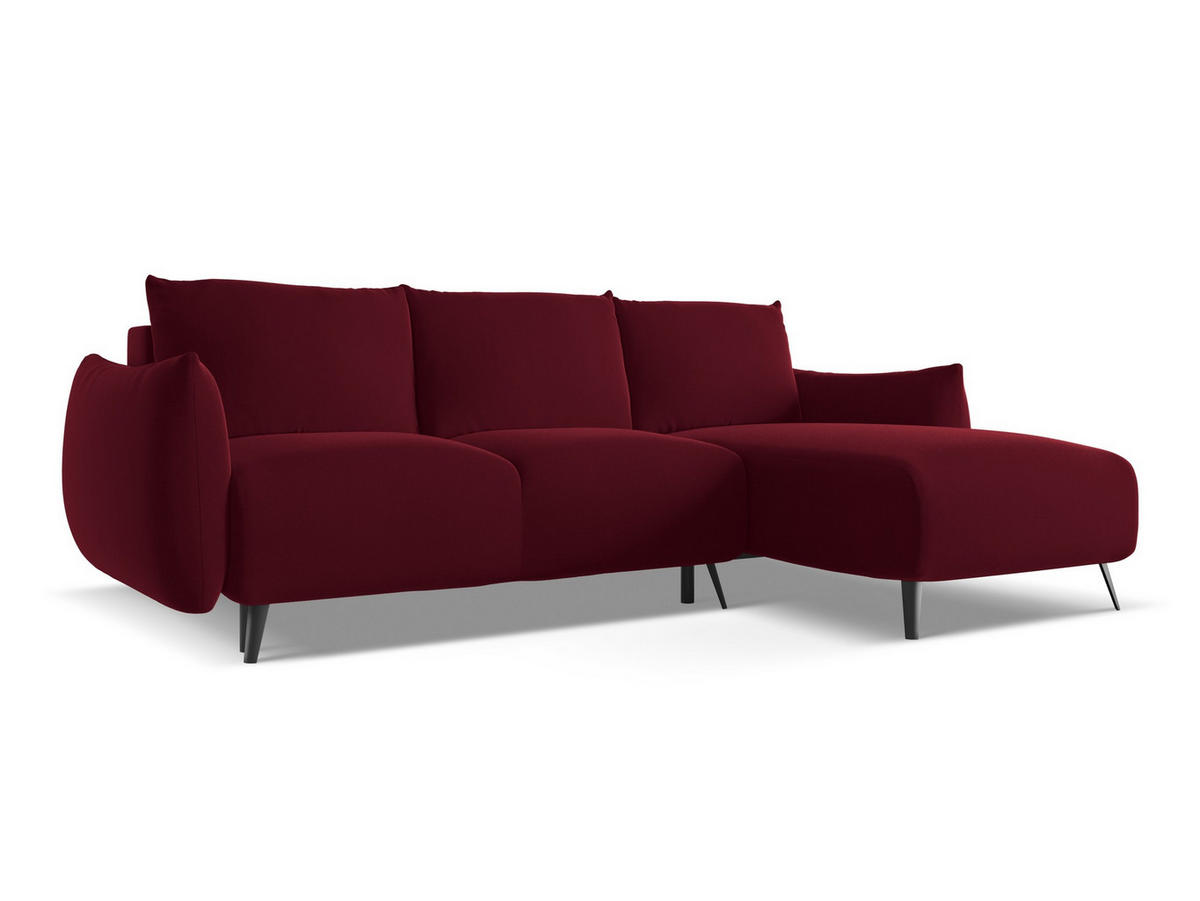 ECKSOFA mit Schlaffunktion Samt Stoff Rot - Bordeaux/Rot, Textil/Metall (242/162cm) - Makamii
