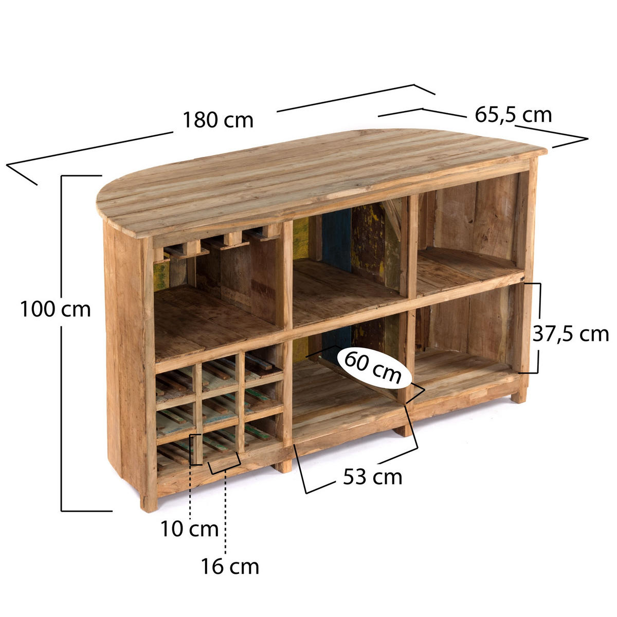 BARSCHRANK Circulo Massivholz naturfarben - Naturfarben, Holz (180/100/65cm) - CREEDWOOD