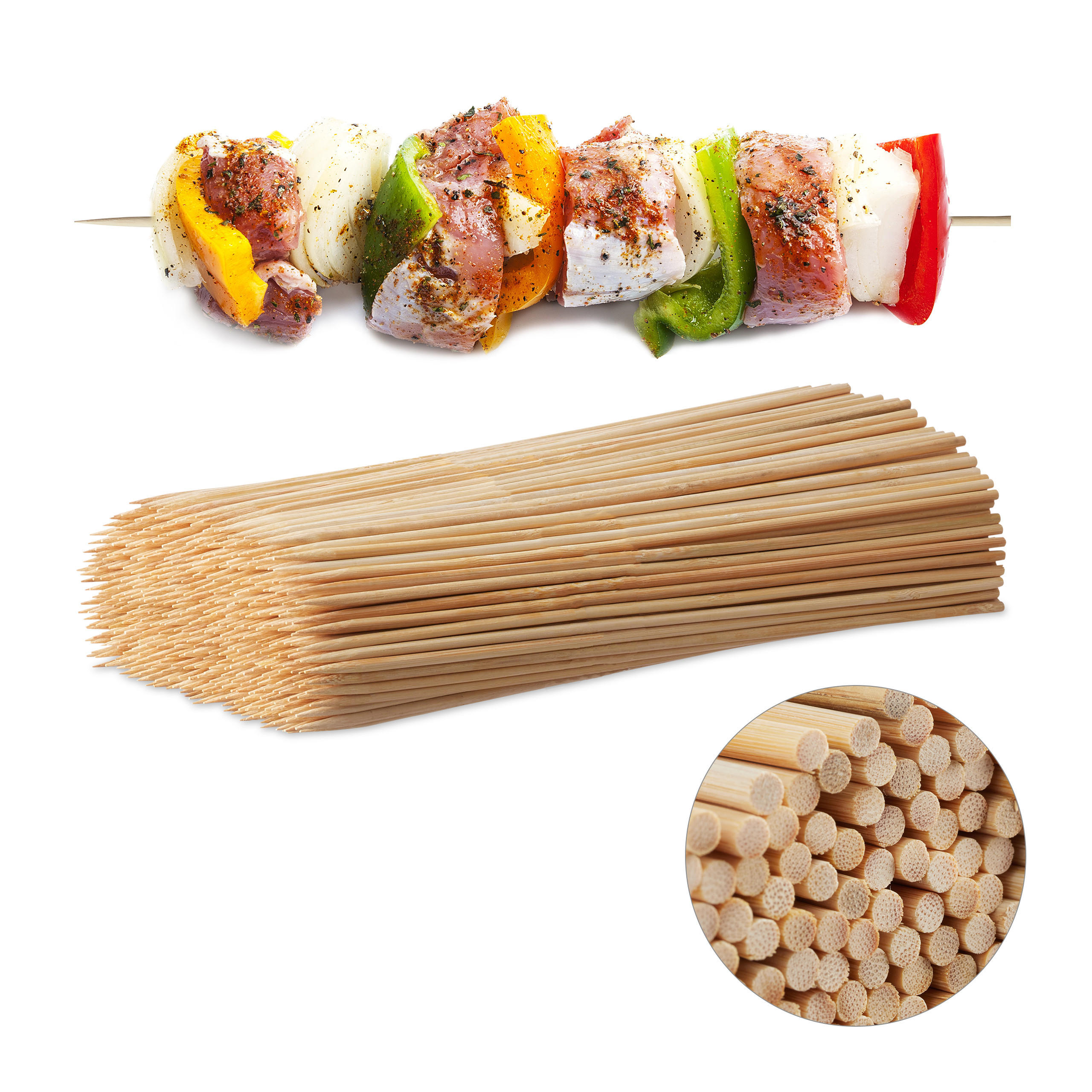 SCHASCHLIKSPIESSE Natur Bambus 500er-Set 30 cm - Hellbraun, Holz (5.5cm) - Relaxdays