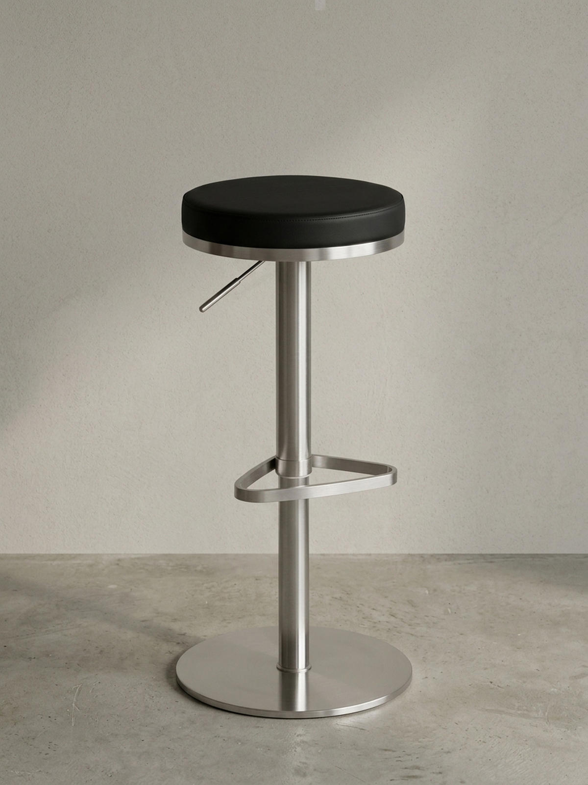 BARHOCKER Höhenverstellbar Gepolstert Triangel-Fußablage ELBE, Schwarz 38x38x82 cm - Silberfarben/Schwarz, Kunststoff/Textil (38/82/38cm) - KADIMA DESIGN