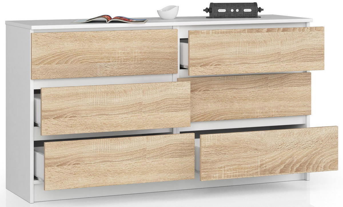 KOMMODE Weiß, Eiche Sonoma 77/138/40 - Weiß, Holzwerkstoff (138/77/40cm) - RAUMHIRSCH FURNITURE