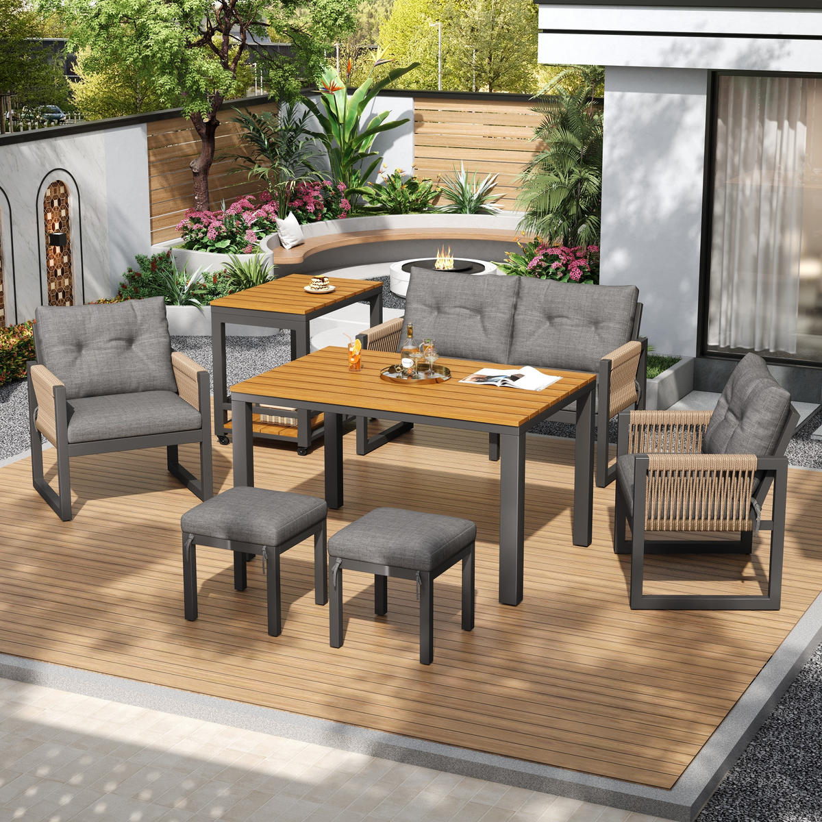 OUTDOOR SOFA SET Metall Armlehnen Kissen - Grau, Metall - LEBENLANG