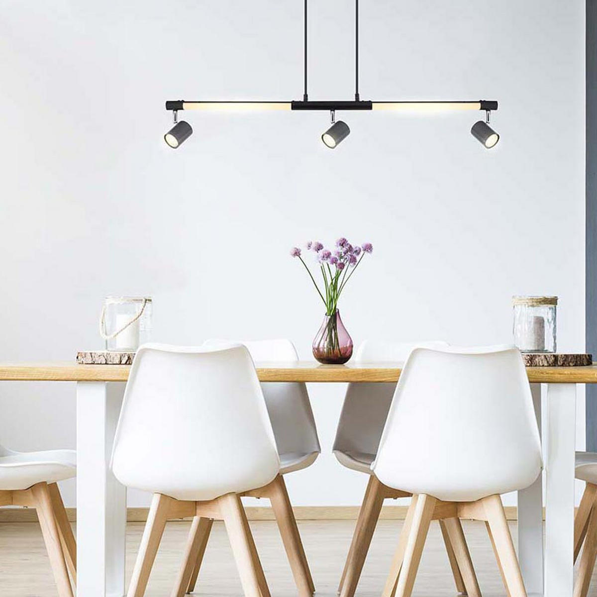 LED HÄNGELEUCHTE Chrom Schwarz bewegliche Spots - Schwarz, Metall (100/12/120cm) - Globo Lighting