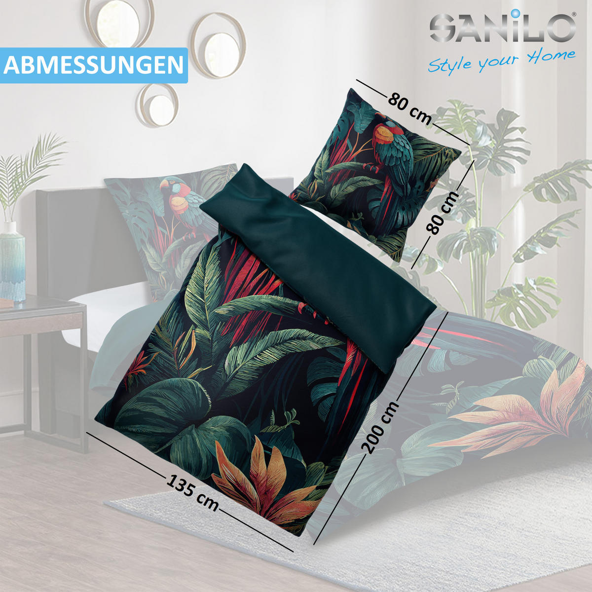 BETTWÄSCHE 4-teilig Exotic - Grün, Naturmaterialien (135/200cm) - Sanilo