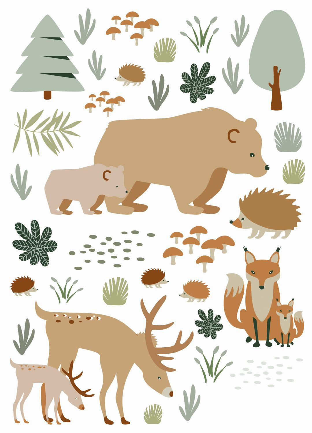 WANDTATTOO Wald mit Waldtieren 47.5 x 66 cm - Beige, Papier (47.5/66/66cm) - ESTAhome