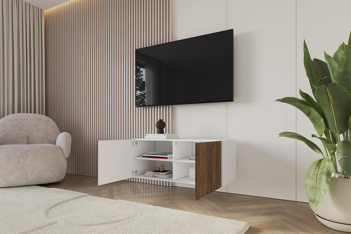 LOWBOARD NOA-2-W 100x40x41 cm - Weiß / Katania - Eiche Wotan, Holzwerkstoff (100/40/41cm) - ALTDECOR