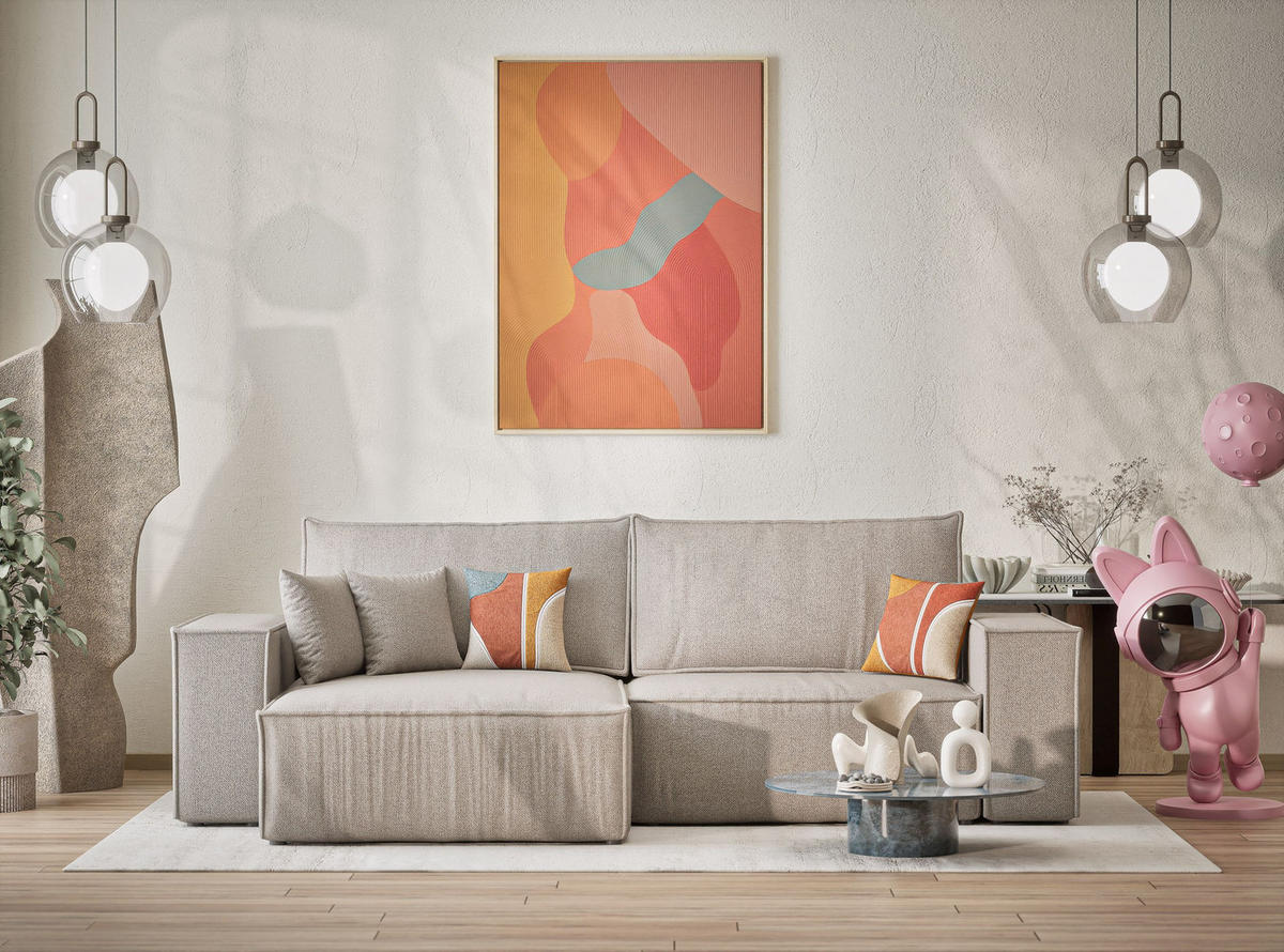 ECKSOFA MIT SCHLAFFUNKTION Zaya Seidengrau Webstoff - Beige/Schwarz, Holz/Holzwerkstoff (255/148cm) - Maison de Reve