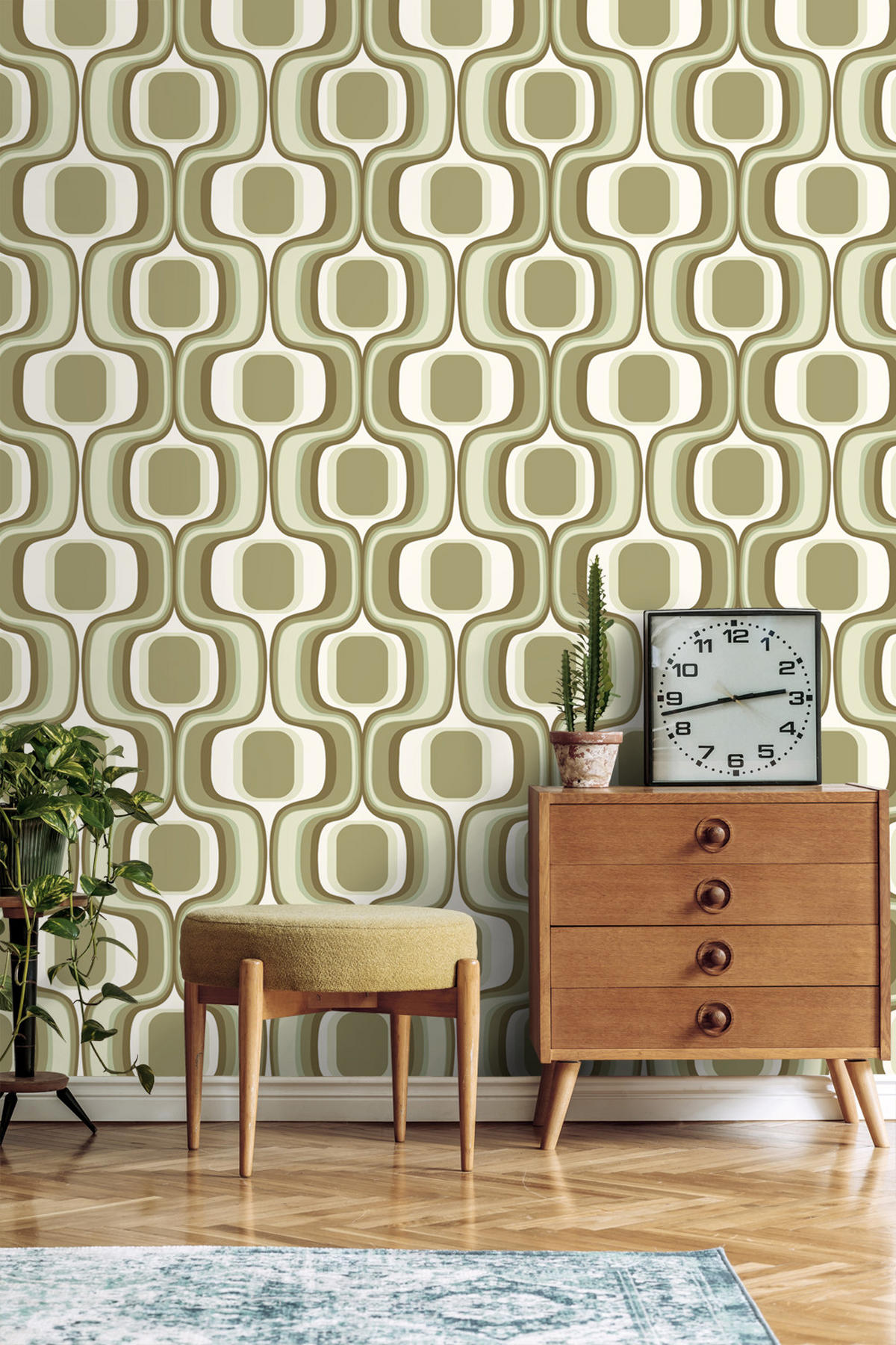 TAPETE Retro-Ornamente 50 x 900 cm - Grün, Papier (50/900cm) - ESTAhome