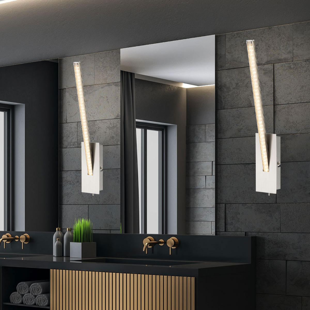 LED WANDLEUCHTE Nickel Matt Silber Kristalloptik 2er Set - Silberfarben, Metall (6.2/35/10.5cm) - Globo Lighting