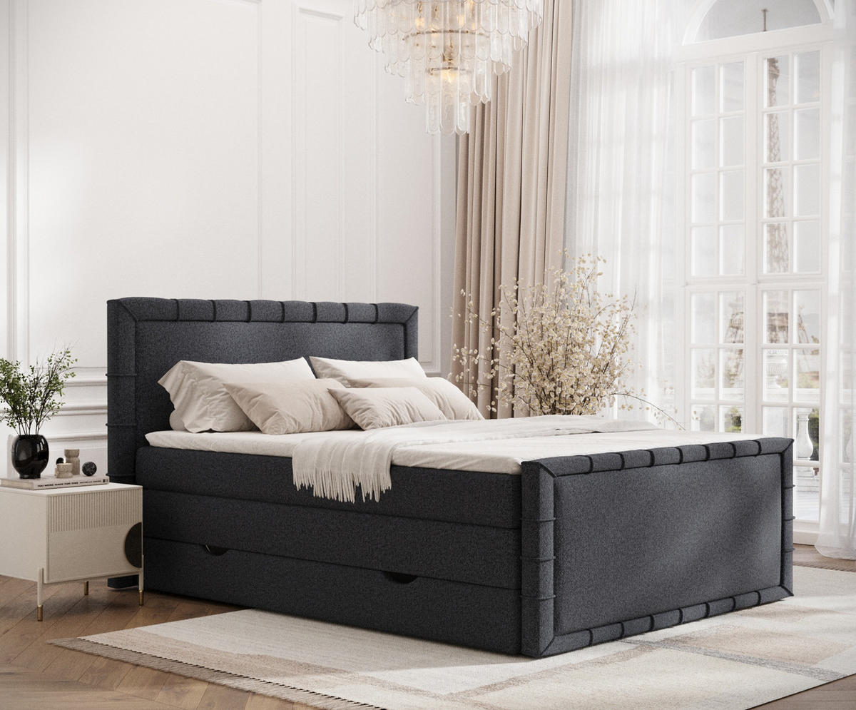 BOXBETT Estelle Schwarz 200/200 cm im Webstoff - Schwarz, Holz/Holzwerkstoff (200/200cm) - Maison de Reve