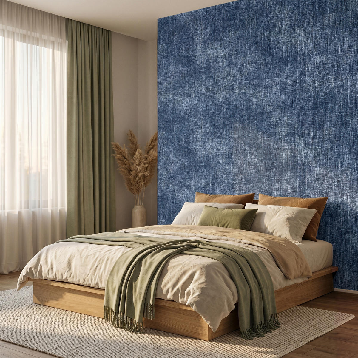 TAPETE - Leinen - Textur - Muster - Denim - Rustikal - 220x260 cm - Blau, Papier (220/260cm) - OnlyWow