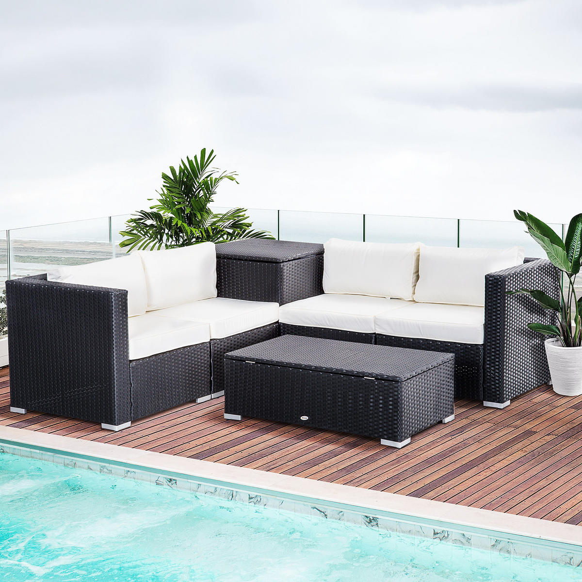 GARTENMÖBEL-SET 6 tlg. Sitzgruppe, Schwarz - Schwarz, Kunststoff