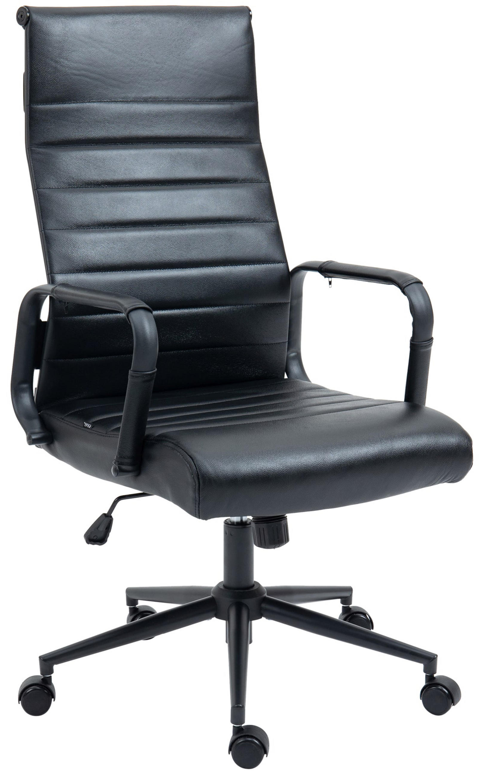 BÜROSTUHL Koro Echtleder schwarz/schwarz - Schwarz, Leder/Metall (58/115/66cm) - TPFLiving