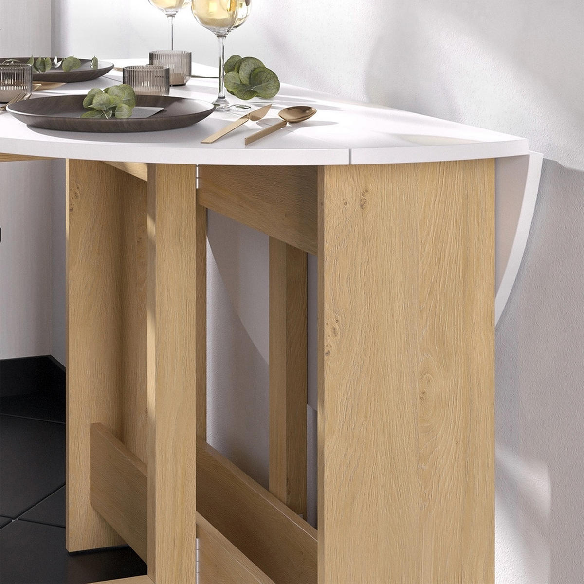 JÍDELNÍ STŮL Rondo Zlatá síla dub/bílá - bílá/medově dubová, kompozitní dřevo (100/100/73cm) - Vicco