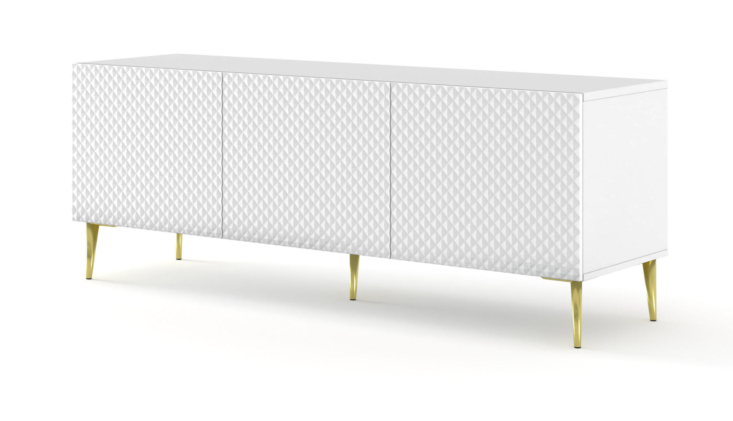TV LOWBOARD Weiß, Weiß Hochglanz, Gold 150/56/42 - Weiß Hochglanz/Weiß, Holzwerkstoff (150/56/42cm) - RAUMHIRSCH FURNITURE