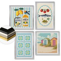 WANDBILDER 4er Set - 50x50 cm & 40x60 cm Silberner Rahmen - Illustrationen der mediterranen Küche - Silberfarben, Kunststoff (50/50cm) - ArtPrintCave