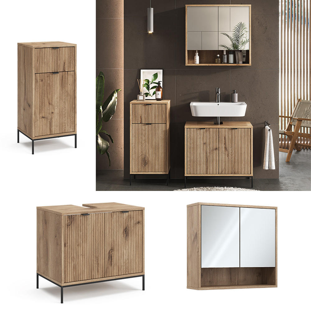 BADMÖBEL-SET Eliza Viking Oak 3 Teile, mit Midischrank - Eiche Wotan, Holzwerkstoff (70/63/45cm) - Vicco
