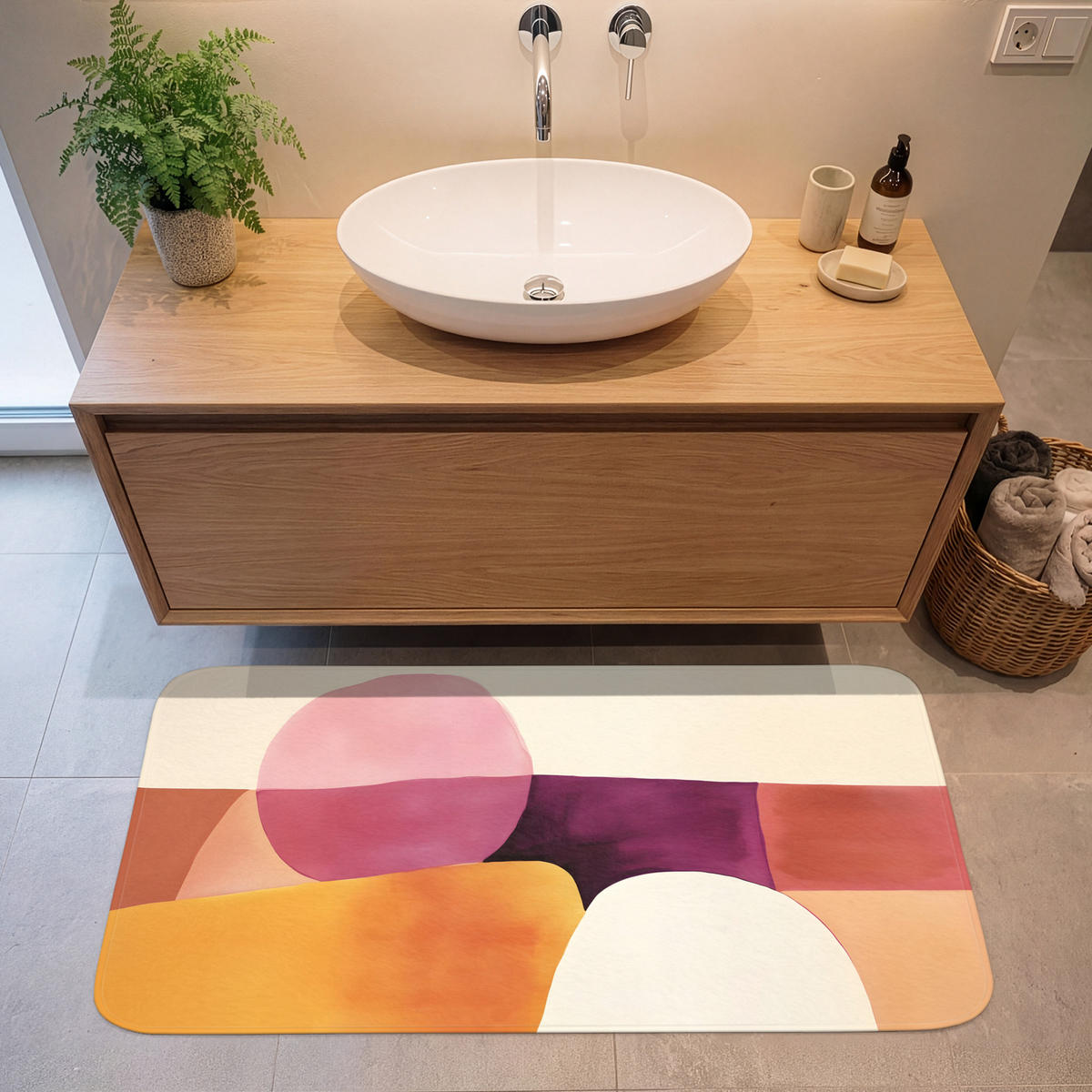 KOUPELNOVÁ PŘEDLOŽKA Tvary - abstraktní - barevné 120x60 cm - terakotová, textil/plast (120/60cm) - OnlyWow