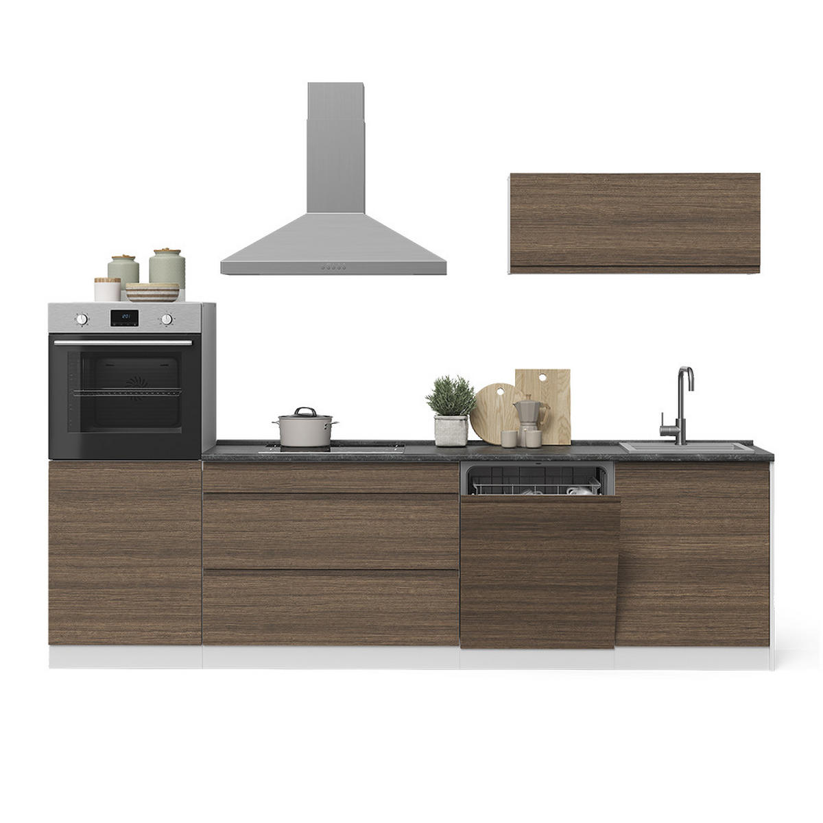 KUHINJSKI BLOK R-Line, Tobak in oreh/Bela, 280 cm delovna plošča Satin - barva oreha/bela, leseni material (280/143/60cm) - Vicco
