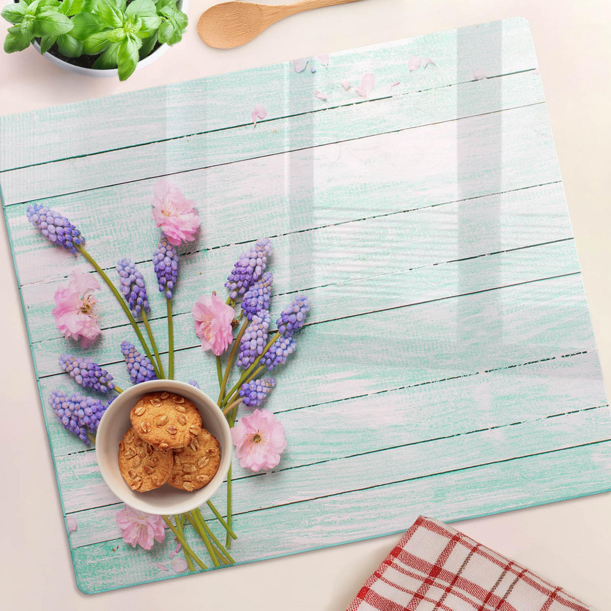 GLASPLATTE 60x52 cm Lavendel auf den Brettern - Lila, Glas (60/0.4/52cm) - TULUP