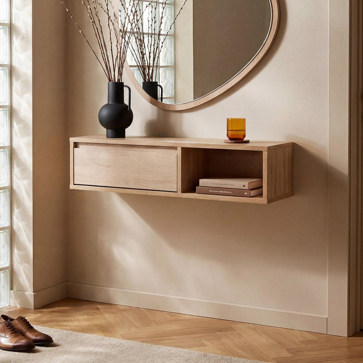 KONSOLE SCHWEBENDES ELEMENT IM FLUR Oslo Natürlich 80 cm x 20 cm - Naturfarben, Holzwerkstoff (80/20/25cm) - Klast Home