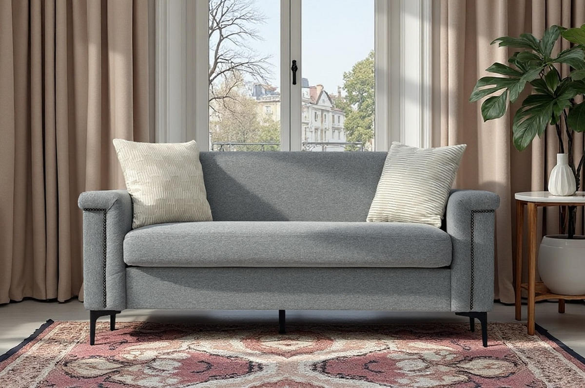 2-SITZER 172/72/82 cm hellgrau aus Polyester mit Federkern und Metallfüßen - Hellgrau, Textil (73.5/81.5/172cm) - OKWISH