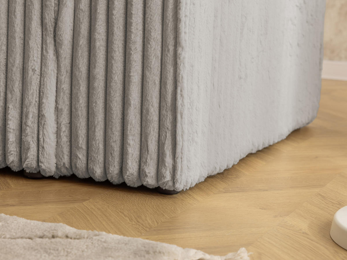 ECKSOFA Rivio mit Schlaffunktion und Bettkasten, Plüschcord Hellgrau - Hellgrau/Schwarz, Holz/Kunststoff (149/262cm) - S-Style