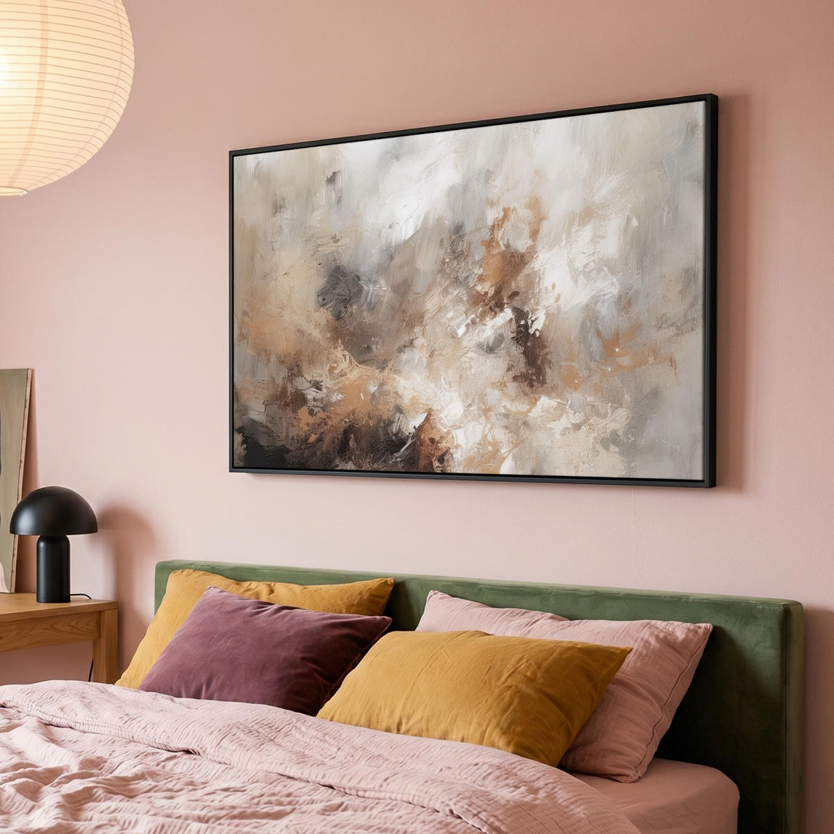 LEINWAND Bilder mit Rahmen - Farbe - Abstrakt - Beige - Kunst - 140x90 - Greige, Textil (140/90cm) - MuchoWow