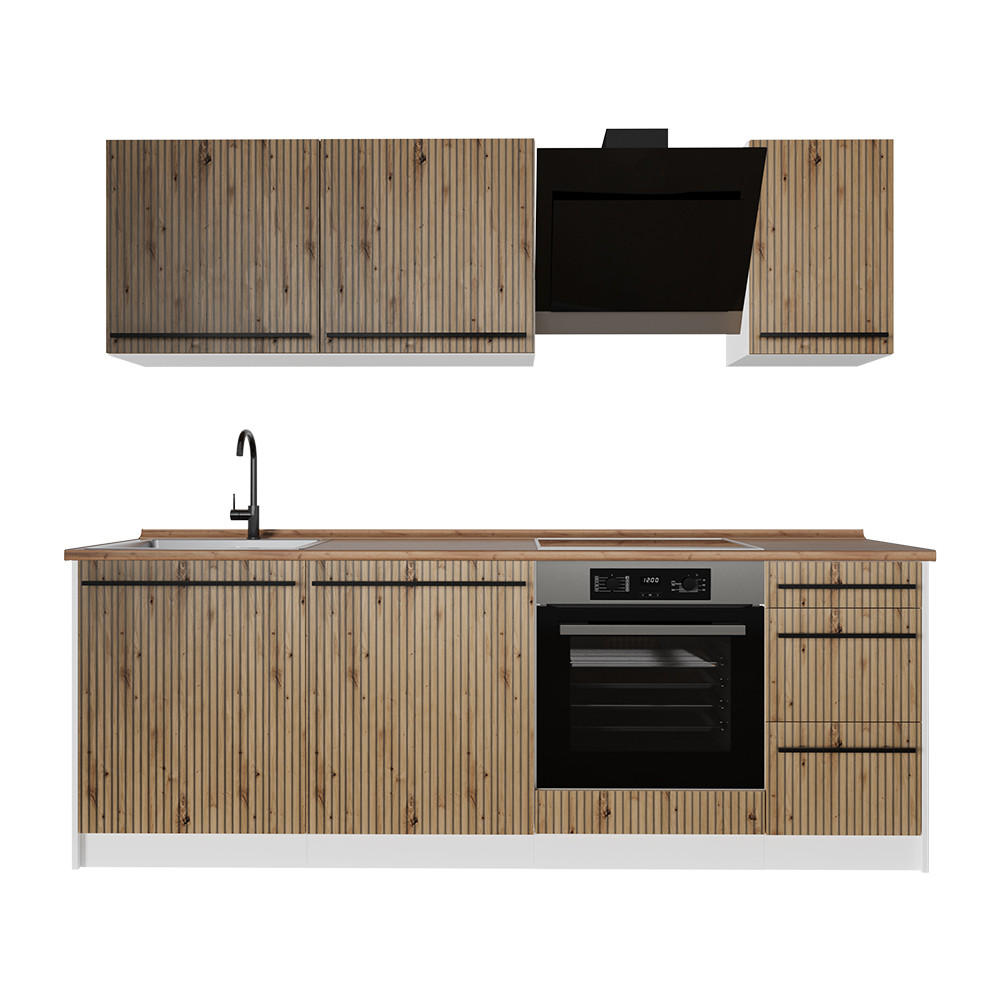 Vicco Küchenzeile Eiche Artisan, Weiß 220x81.6x60 cm
