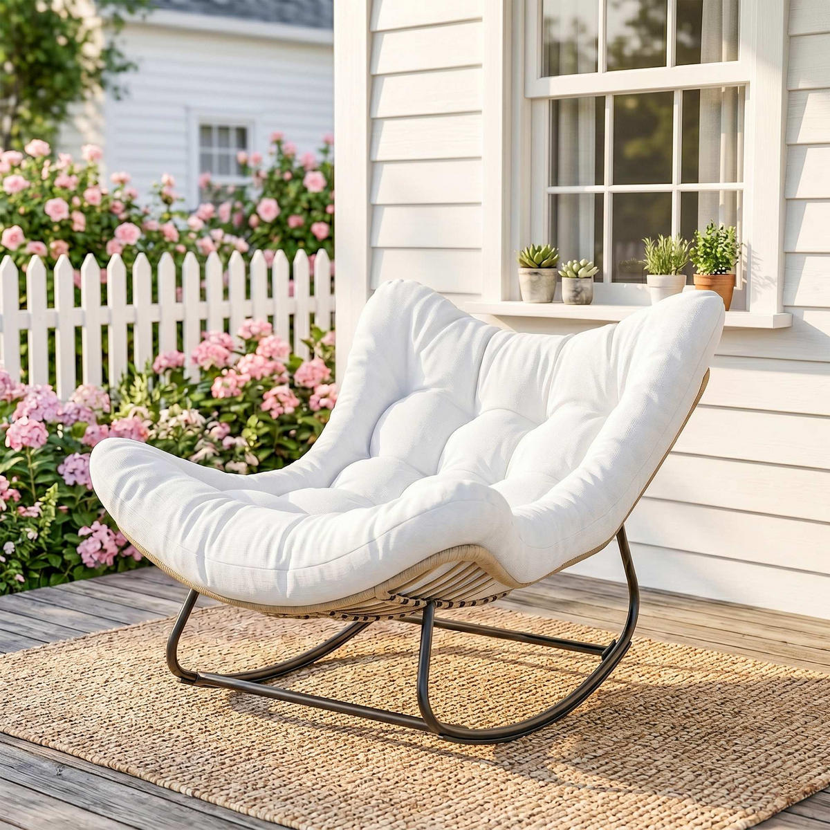 SCHAUKELLSTUHL DE-13621 eiförmig mit Polster Creme - Creme, Metall (98/74/111cm) - ComfortXL