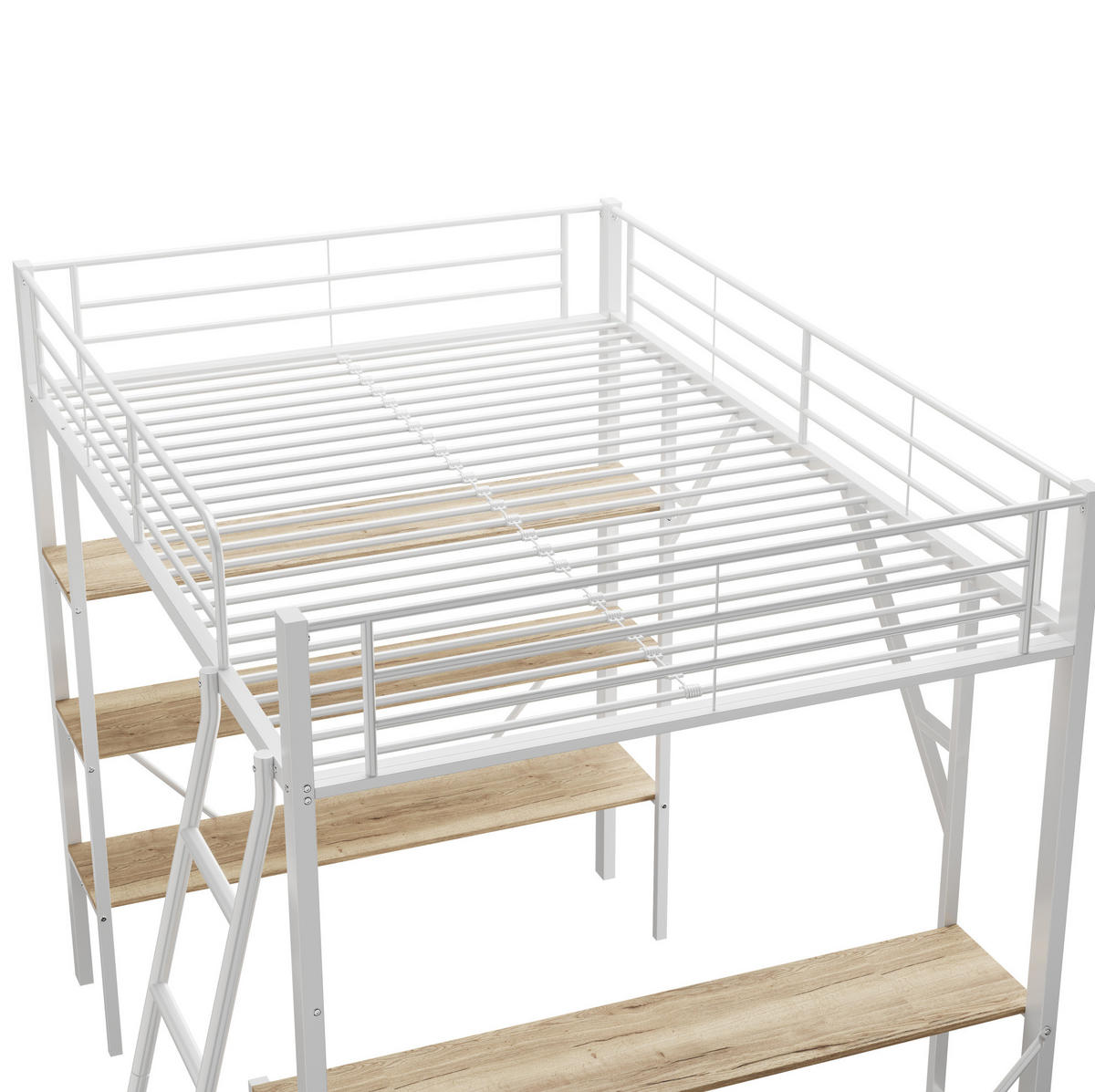 HOCHBETT 90/200 cm aus Metall und MDF mit Schreibtisch und 3 Ablagen Weiß - Weiß, Holzwerkstoff (90/200cm) - Modenvie